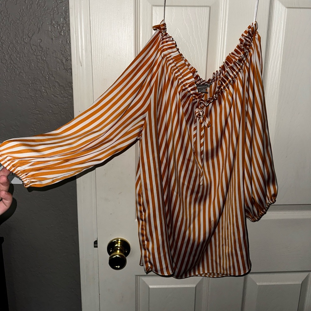h&m orange-and-white striped, off the shoulder top